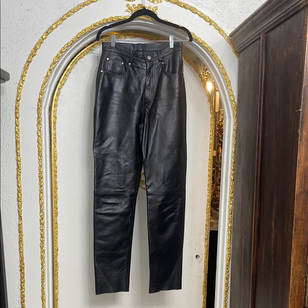 Vintage 90s Saguaro Genuine Leather Pants High Rise Mom Jean Fit Size 6 - Picture 1 of 7
